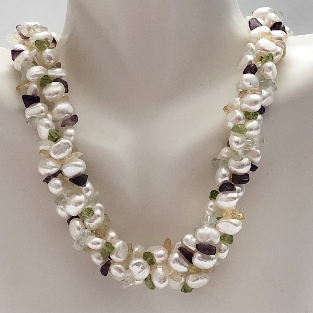Ross-Simons 14kt Gold Cultured Pearl Gemstone Torsade Necklace